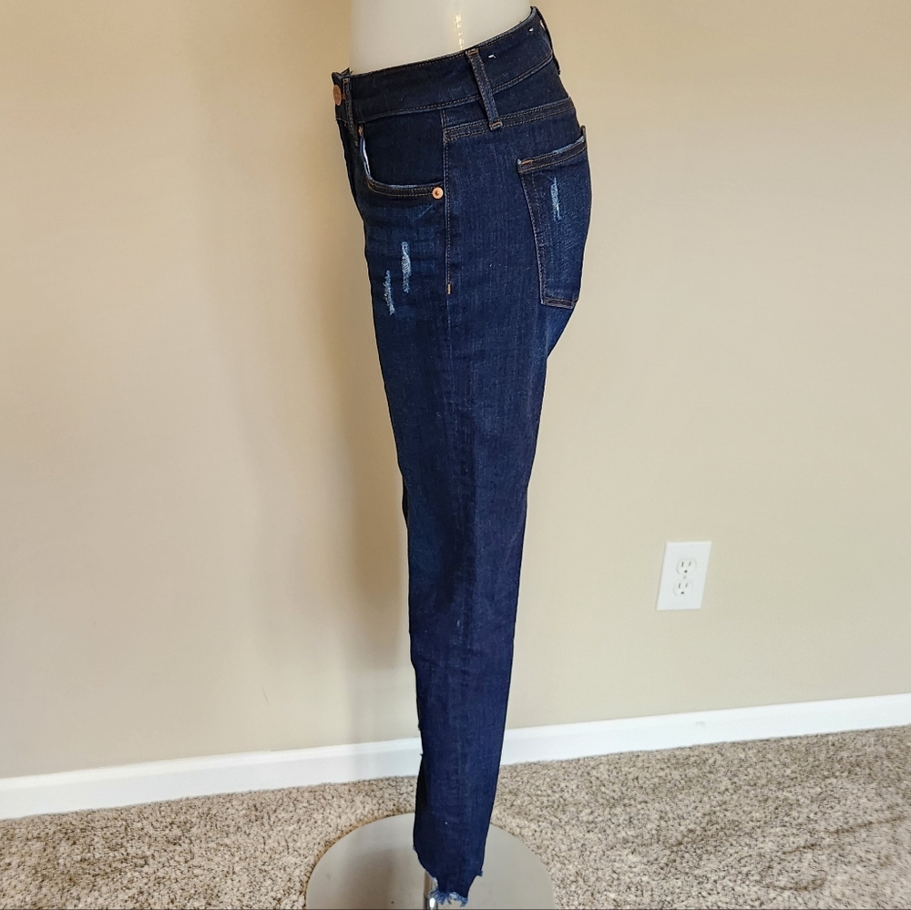 LOFT curvy skinny dark wash with destroyed hem - Picture 2 of 8